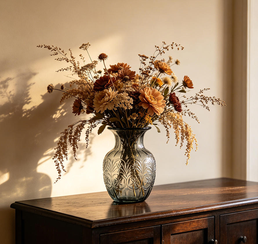 Vintage Style Embossed Glass Flower Vase